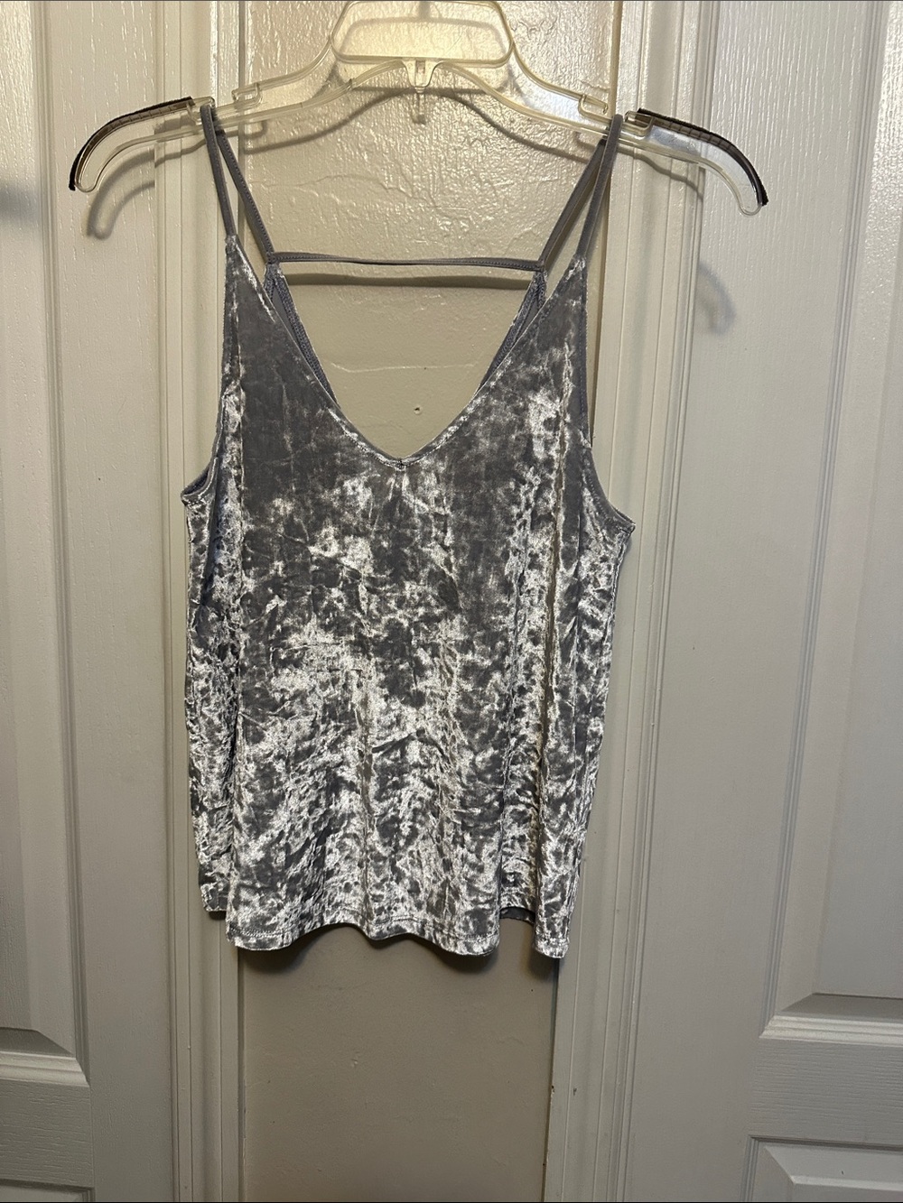 American Eagle Outfitters Silver Crushed Velvet V-Neck Cami